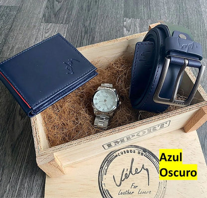 Súper Combo Para Papá 3 en 1; Correa, Billetera y Reloj