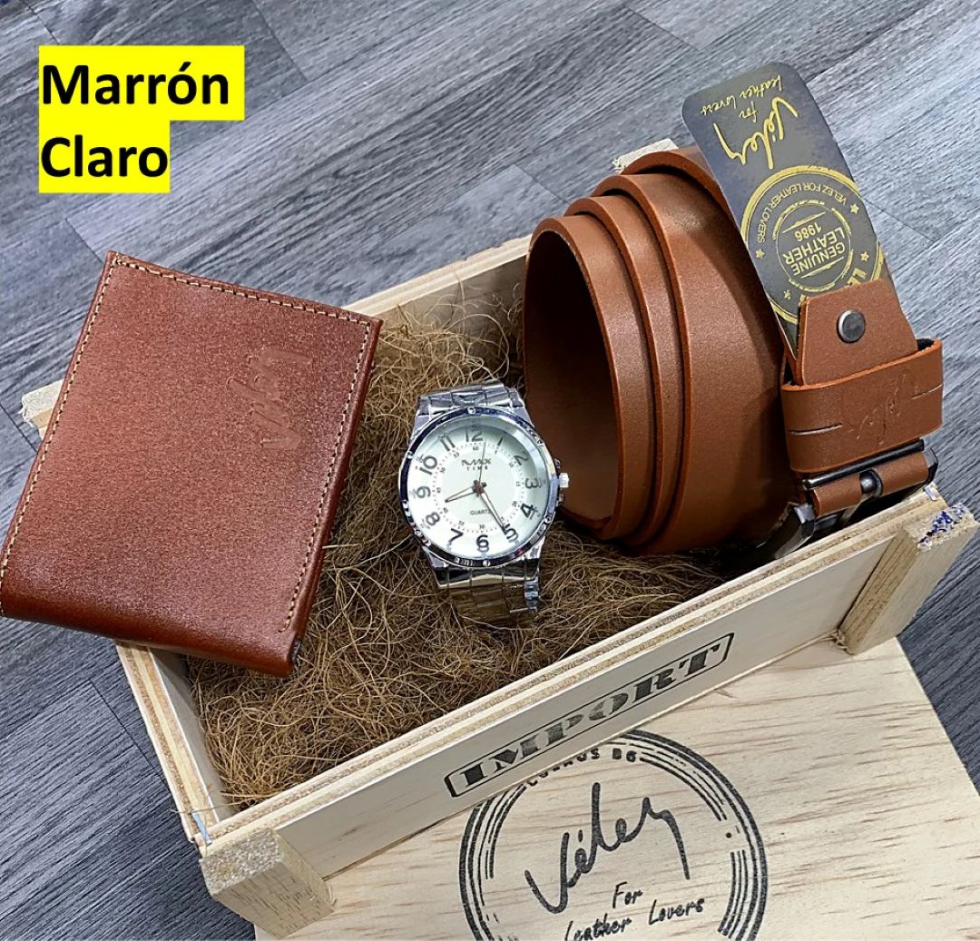 Súper Combo Para Papá 3 en 1; Correa, Billetera y Reloj