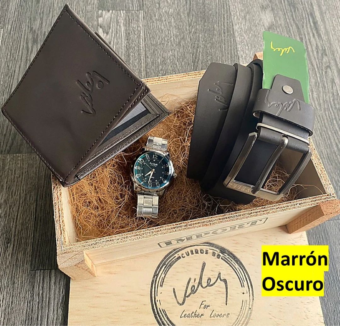 Súper Combo Para Papá 3 en 1; Correa, Billetera y Reloj
