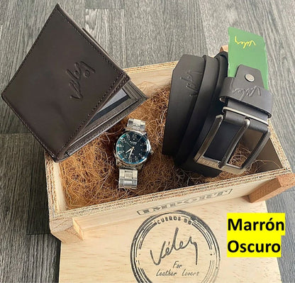 Súper Combo Para Papá 3 en 1; Correa, Billetera y Reloj